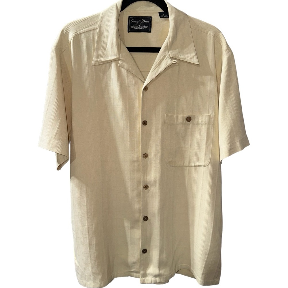 STRAIGHT DOWN Short Sleeve Shirt Men's Size Large Button Down Soft Yellow Silk